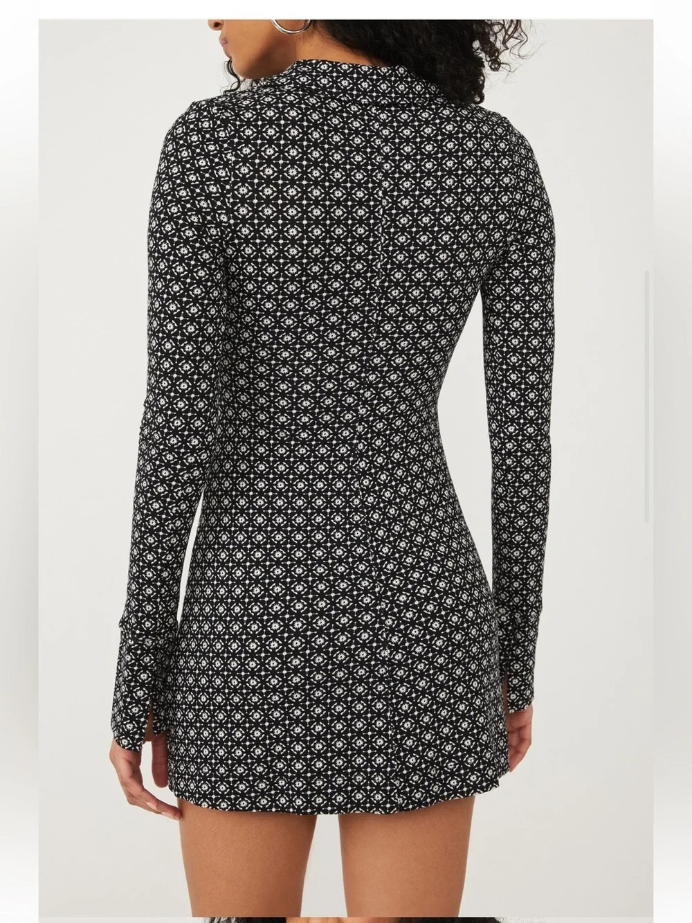 Free People Shayla Button Front Mini Dress Black AOP - Small -